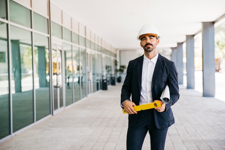 Foto grátis arquiteto amigável com capacete