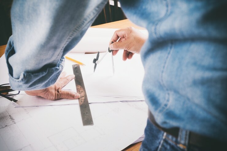 Foto grátis arquiteto ou engenheiro trabalhando no escritório, o conceito de construção.