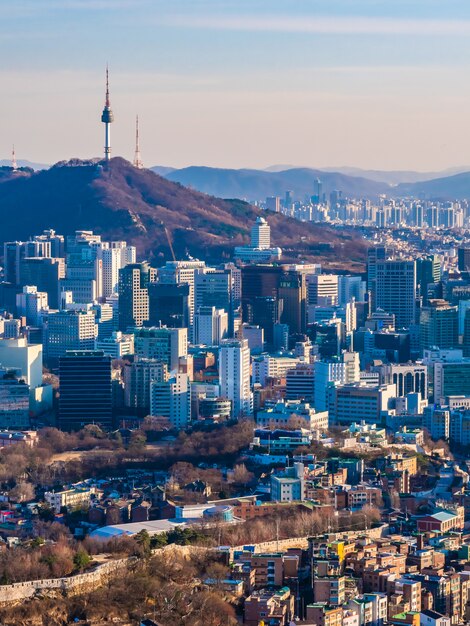 Arquitetura bonita construção de paisagem urbana na cidade de Seul