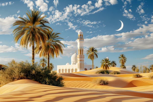 Arquitetura fantástica da mesquita para a celebração do ano novo islâmico