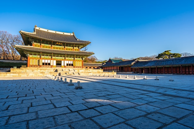 Arquitetura, predios, Changdeokgung, palácio, em, seul, cidade