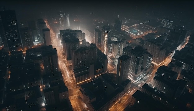 Arranha-céus brilhantes iluminam o horizonte urbano à noite gerado por IA