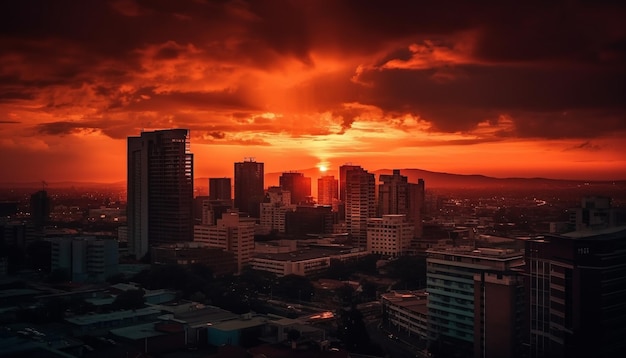 Foto grátis arranha-céus de silhueta contra o dramático céu pôr do sol gerado por ia