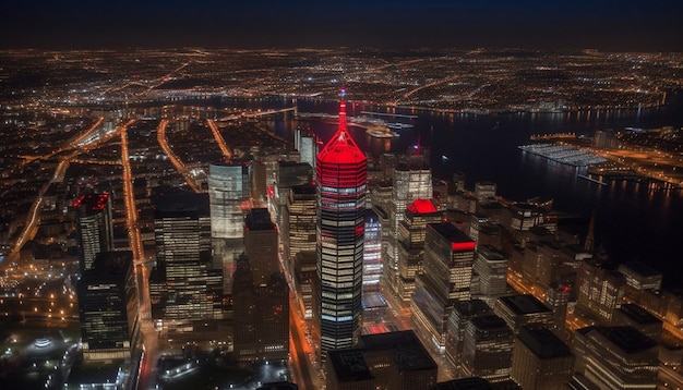 Foto grátis arranha-céus iluminados iluminam a vida noturna da cidade gerada por ia