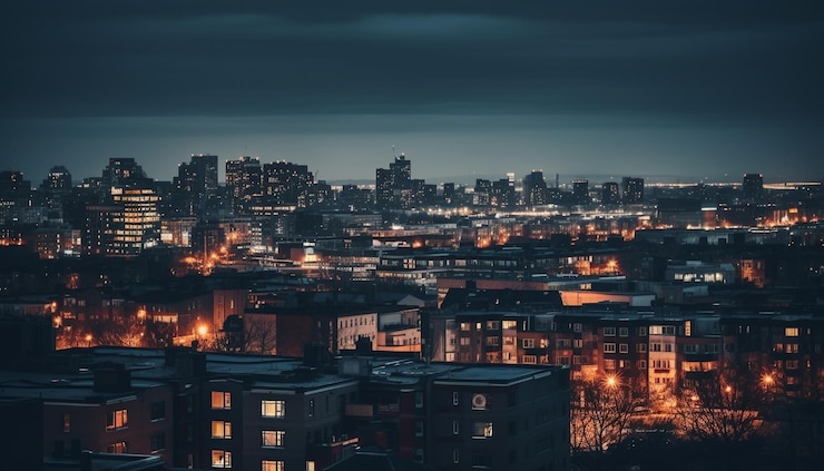 Foto grátis arranha-céus iluminados iluminam o horizonte da cidade gerado por ia