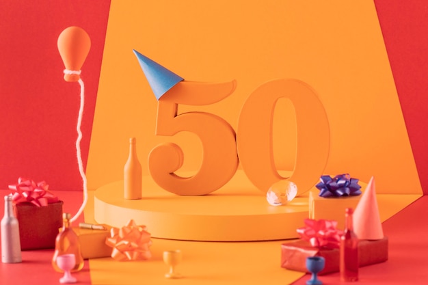 Arranjo de 50 anos com decorações festivas