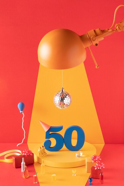 Arranjo de 50 anos com decorações festivas