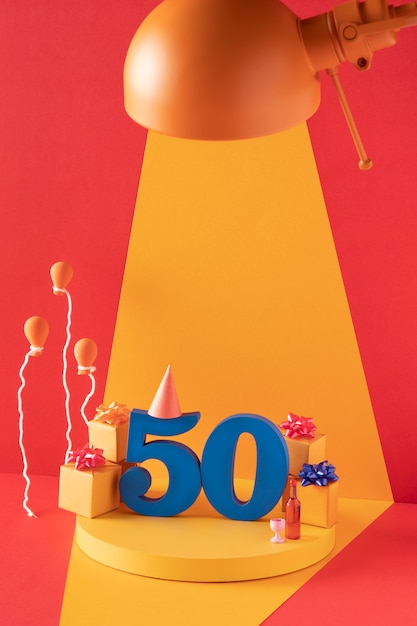 Arranjo de 50 anos com decorações festivas