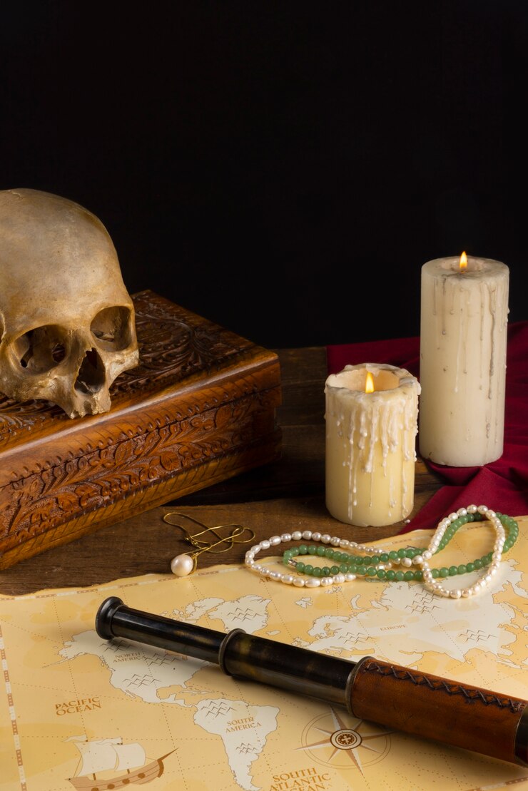 Foto grátis arranjo de artefatos piratas ainda vida