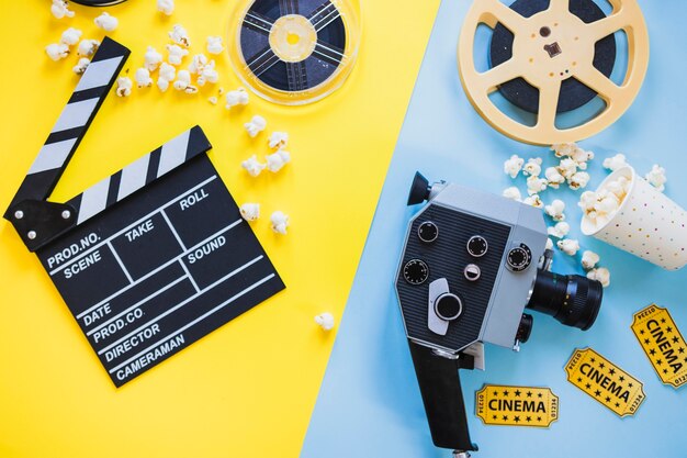 Arranjo de câmera de cinema e bobinas