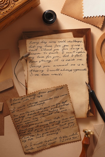 Arranjo de cartas de amor de vista superior