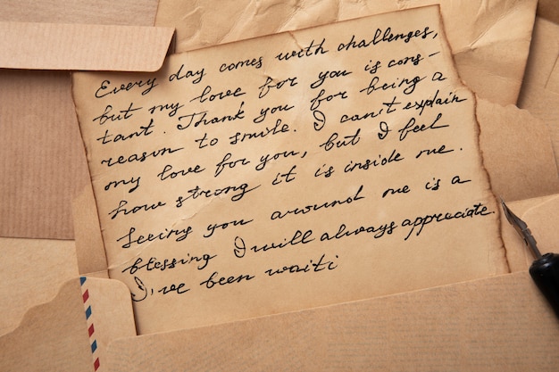 Arranjo de cartas de amor de vista superior