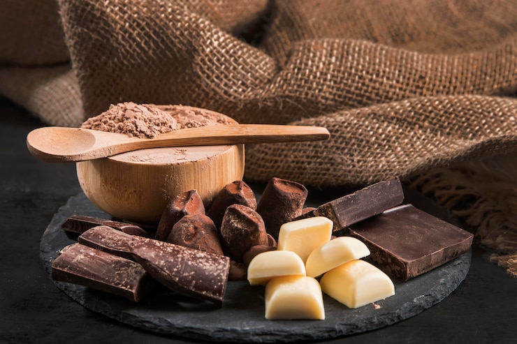 Foto grátis arranjo de chocolate doce vista frontal no quadro escuro