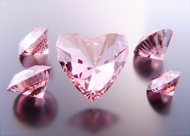 Arranjo de diamante rosa em forma de coração