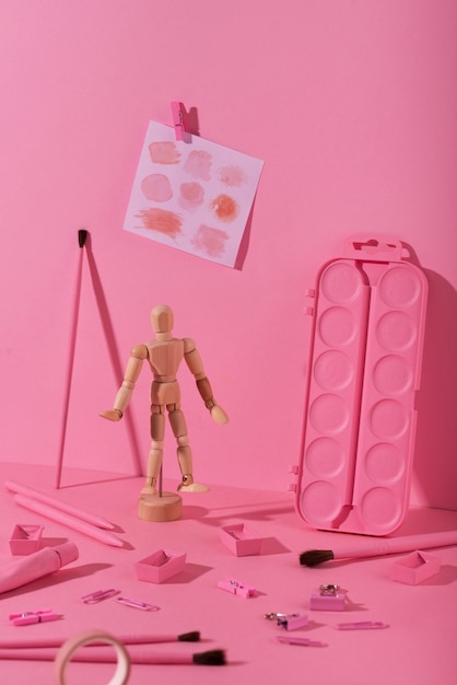 Foto grátis arranjo de ferramentas de ilustrador rosa