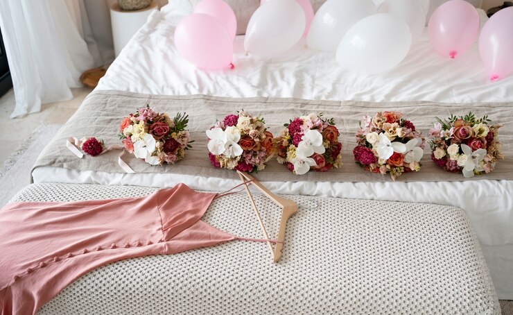 Foto grátis arranjo de flores de solteira com vestido