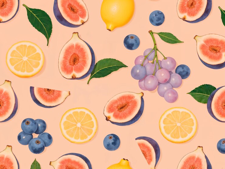 Arranjo de frutas com figos, fatias de limão e mirtilos
