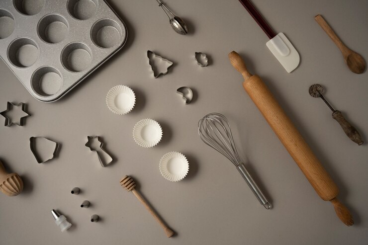 Foto grátis arranjo de material de cozinha plano leigo