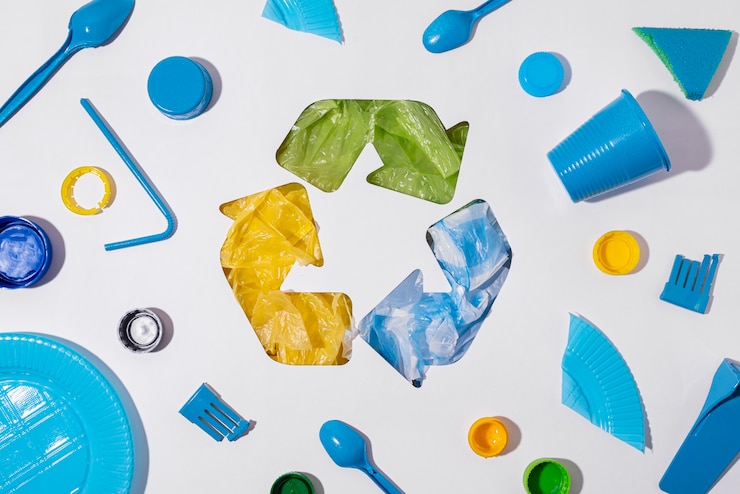 Foto grátis arranjo de objetos plásticos coloridos