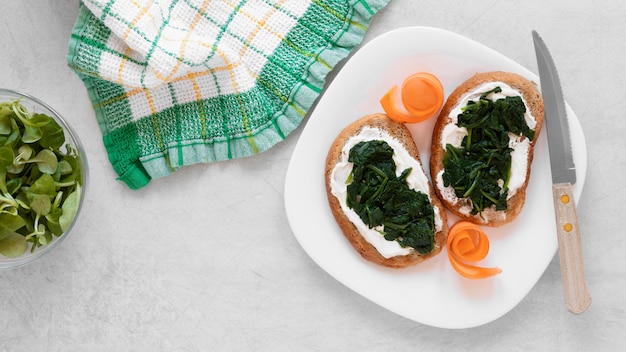 Arranjo de sanduíches deliciosos com espaço de cópia