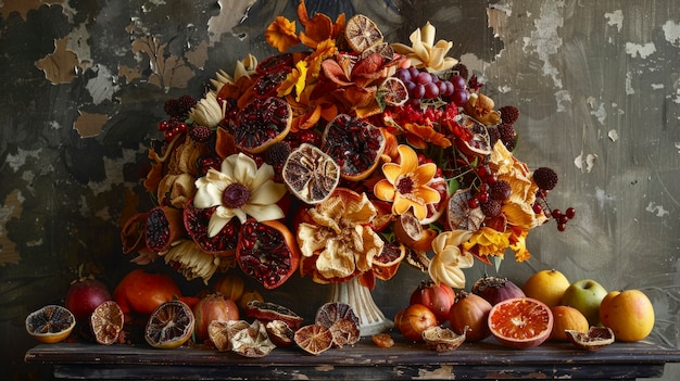 Foto grátis arranjo decorativo com frutas secas e flores