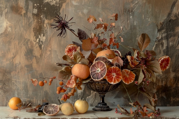 Foto grátis arranjo decorativo com frutas secas e flores