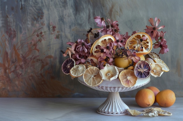 Foto grátis arranjo decorativo com frutas secas e flores