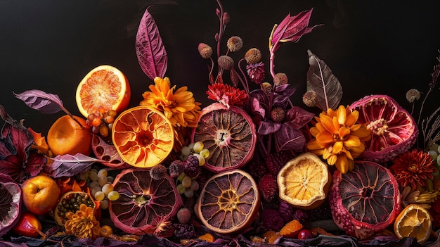 Foto grátis arranjo decorativo com frutas secas e flores