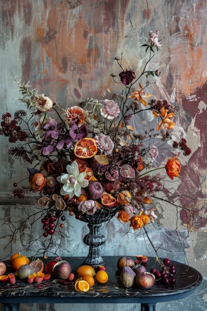 Foto grátis arranjo decorativo com frutas secas e flores