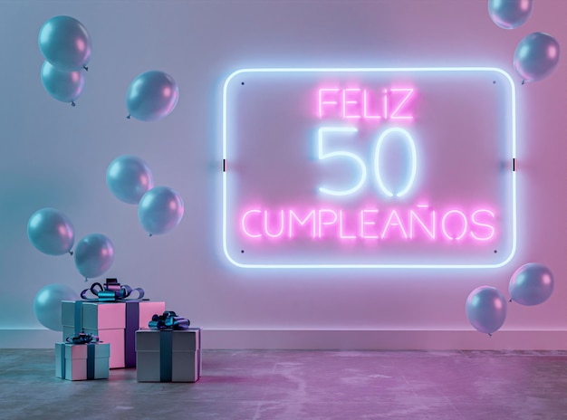 Foto grátis arranjo festivo de aniversário de 50 anos em néon