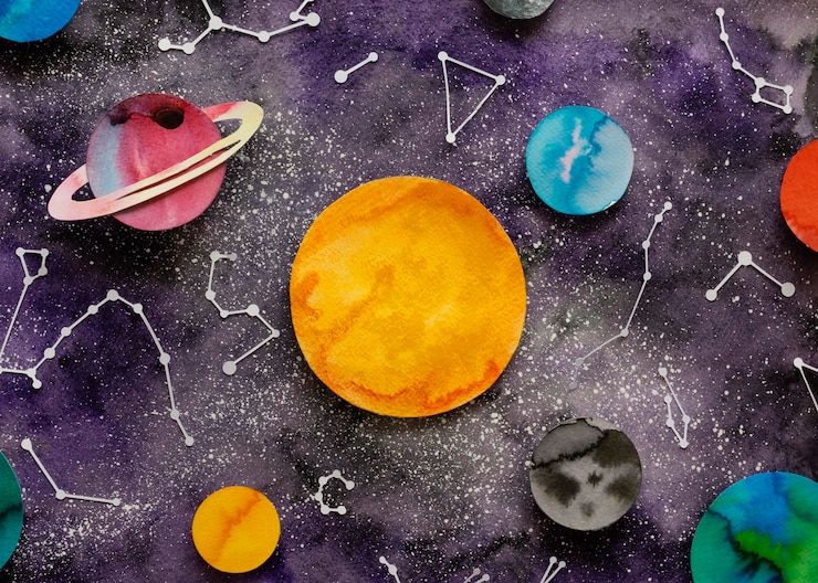 Foto grátis arranjo plano de planetas de papel criativos