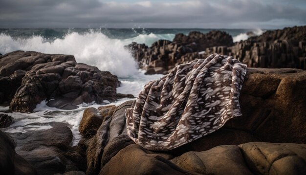 Arrebentação de ondas fortes na beleza natural do litoral rochoso gerada por ia