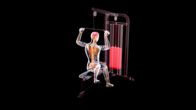 Arte 3D abstrata de um homem na máquina suspensa Lat