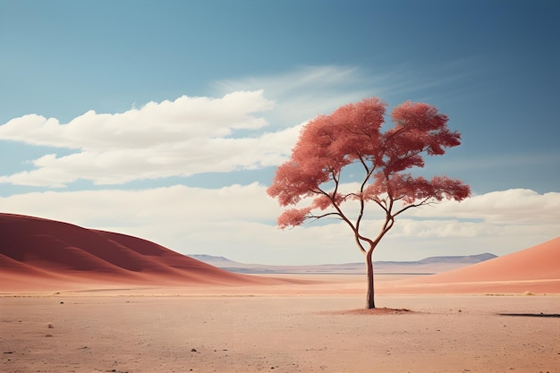 Arte de paisagem minimalista com uma árvore em um vasto deserto