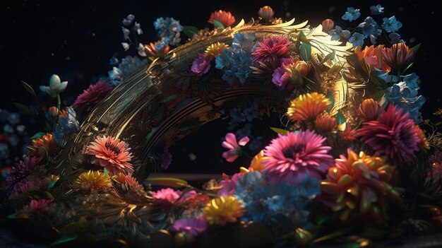 Arte digital com padrões de redemoinho e flores generativas ai