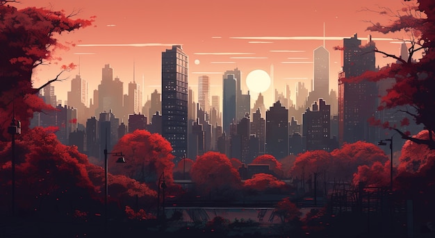 Arte digital com paisagem e arquitetura da cidade