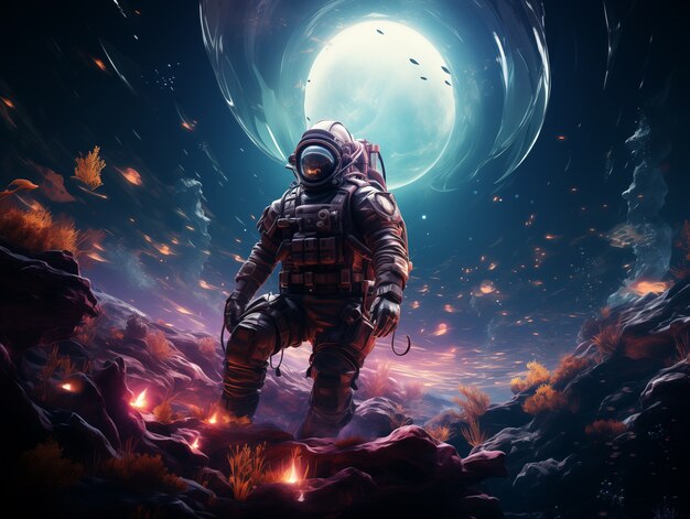 Arte digital de mergulho de astronauta