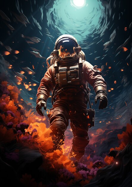 Arte digital de mergulho de astronauta