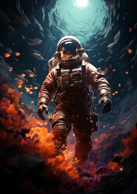 Arte digital de mergulho de astronauta