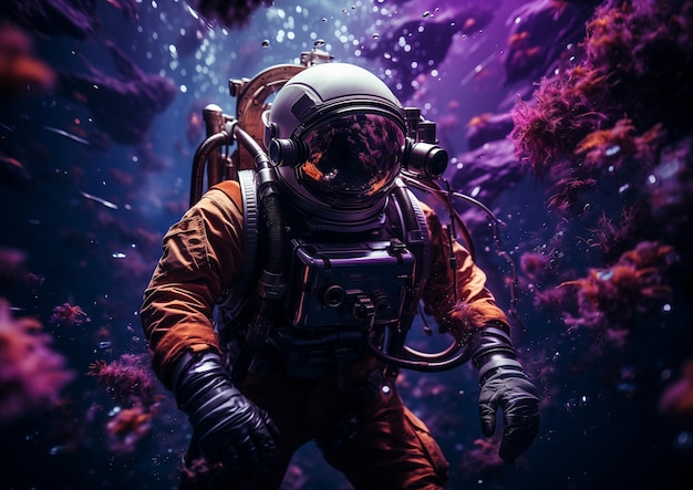 Foto grátis arte digital de mergulho de astronauta