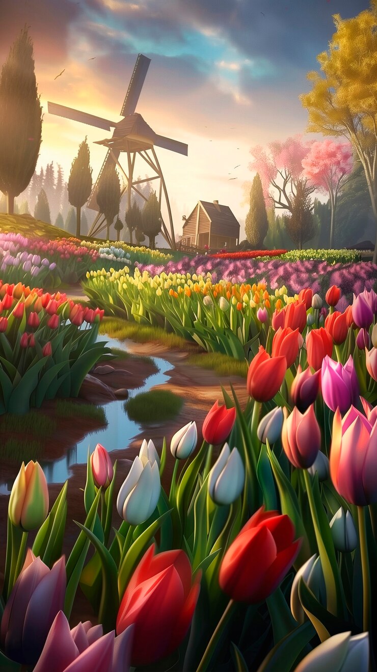 Foto grátis arte digital de pintura de paisagens de flores