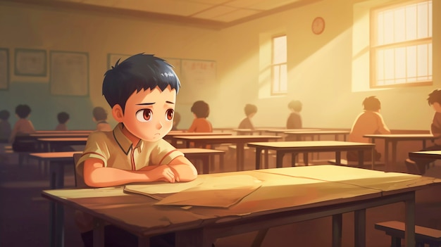 Foto grátis arte digital de um aluno triste que frequenta a escola