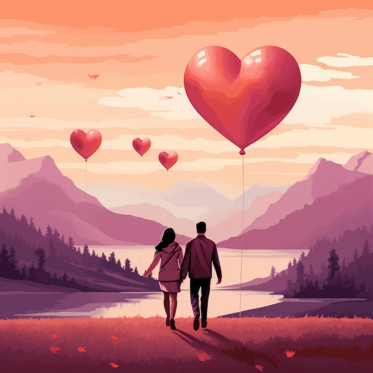 Foto grátis arte digital do dia dos namorados com um casal romântico