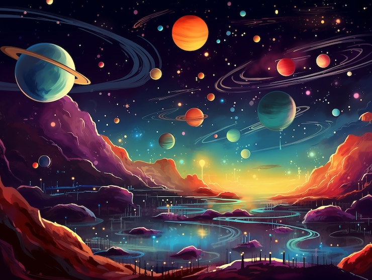 Foto grátis arte digital dos planetas da galáxia