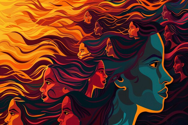 Arte digital para a celebração do Dia Internacional da Mulher e os direitos das mulheres