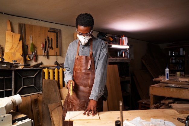 Foto grátis artesão de tiro médio fazendo xilogravura