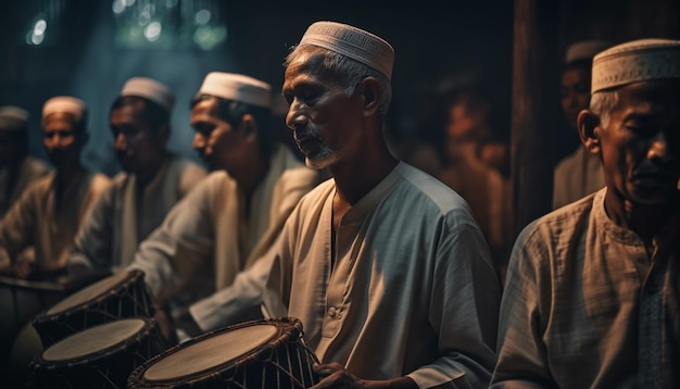 Artistas africanos tocando música habilmente juntos em ambientes internos gerados por ia