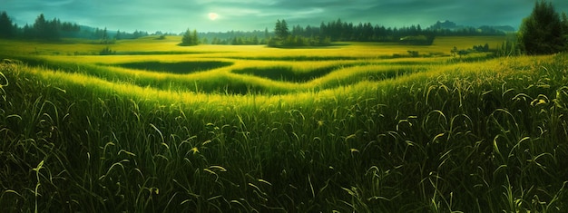 Foto grátis Árvore de campo verde e céu azul ótimos como fundo de banner web generativo ai