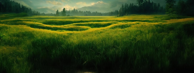 Foto grátis Árvore de campo verde e céu azul ótimos como fundo de banner web generativo ai