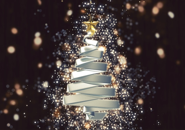 Foto grátis Árvore de natal 3d com efeito de luzes de bokeh brilho